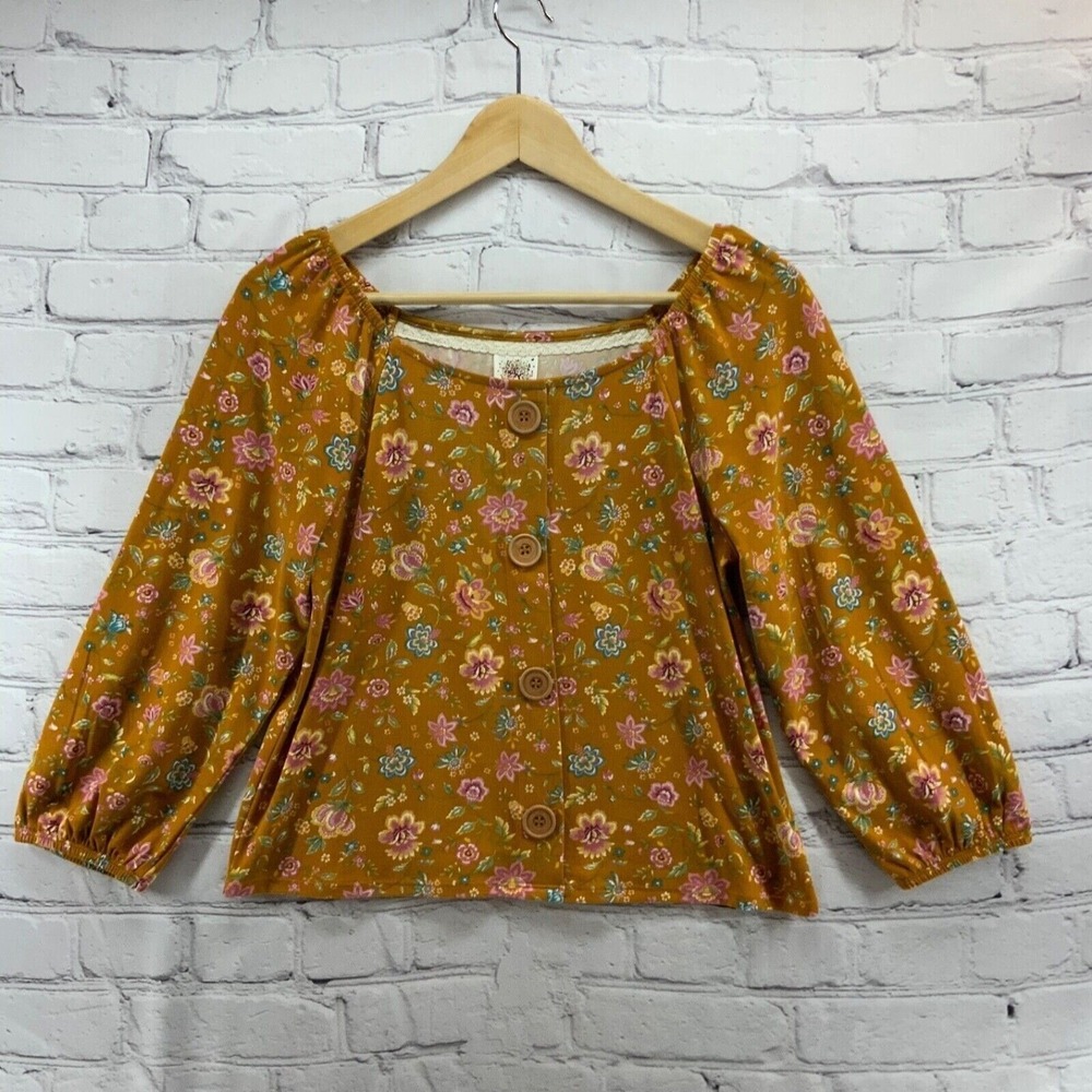 Self Esteem Crop Top Womens Jr M Floral Off-The Shoulders Peasant Cottagecore